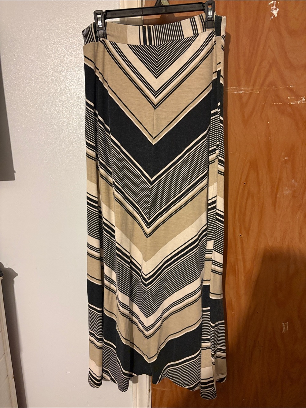 Striped Chevron Maxi Skirt in Beige and Black